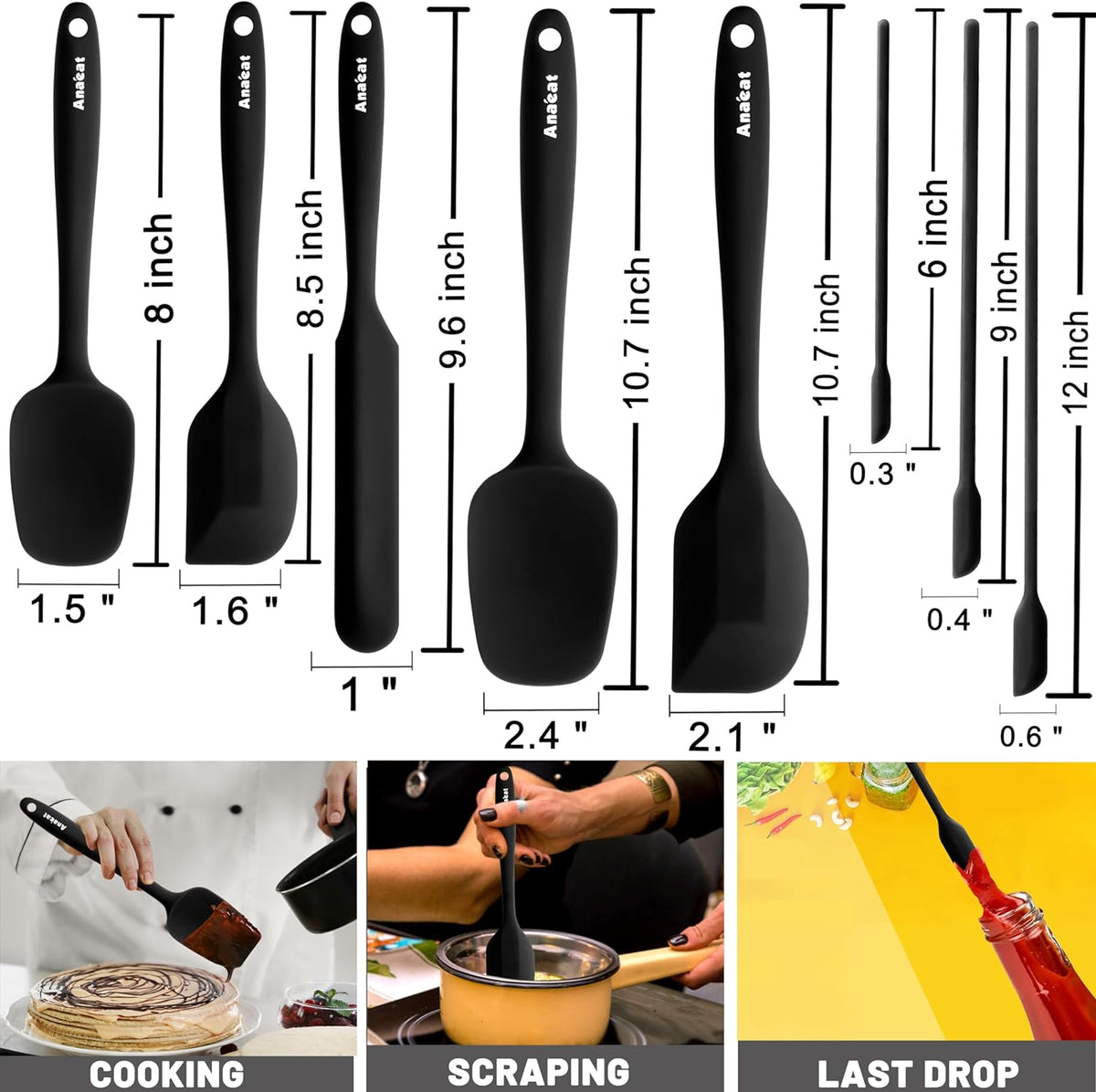 Silicone Spatula Set of 5 - Seamless One-Pieces Design, Non-Stick Rubber Spatulas Kitchen Scraper Flexible for Easy Baking, Cooking, Scraping & Mixing, Heat Resistant & Dishwasher Safe