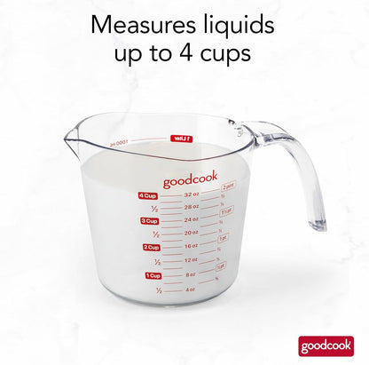 Everyday 4-Cup Liquid Measuring Cup, Clear Plastic with Easy-to-Read Markings, Tapered Pour Spout, Comfortable Handle, Measures in Cups, Ounces, Pints, and Milliliters
