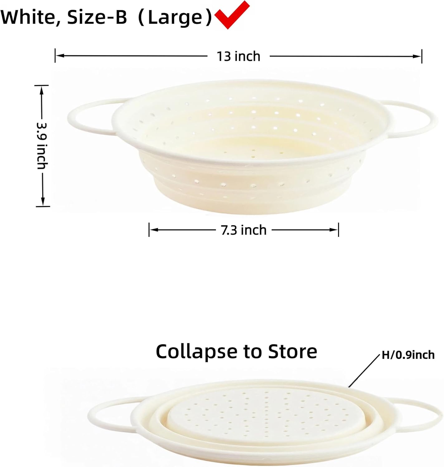 Collapsible Silicone Colander with Handles, Round Strainer with Stainless Steel Rim, Space Saving Kitchen Tool for Fruits & Vegetables,BPA-Free,Heat-Resistant Pasta Drainer(Gray, L)