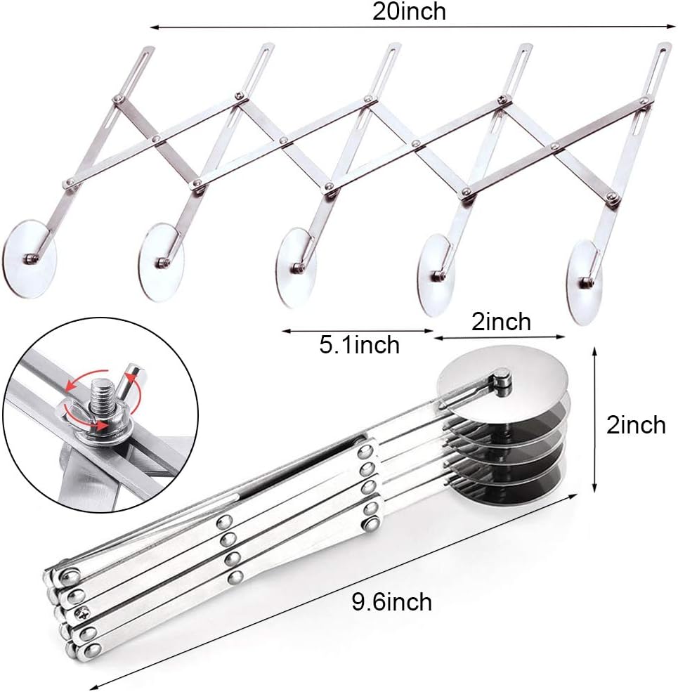 2 Pcs 5 Wheel Pastry Cutter Pizza Cutter Stainless Steel Knife | Multi-round Slicer Wheels, Expandable Roller Dough Divider Tools, Baking Pies Cookies Waffles Lattice Cutting Sheets Gears