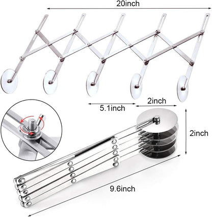 2 Pcs 5 Wheel Pastry Cutter Pizza Cutter Stainless Steel Knife | Multi-round Slicer Wheels, Expandable Roller Dough Divider Tools, Baking Pies Cookies Waffles Lattice Cutting Sheets Gears