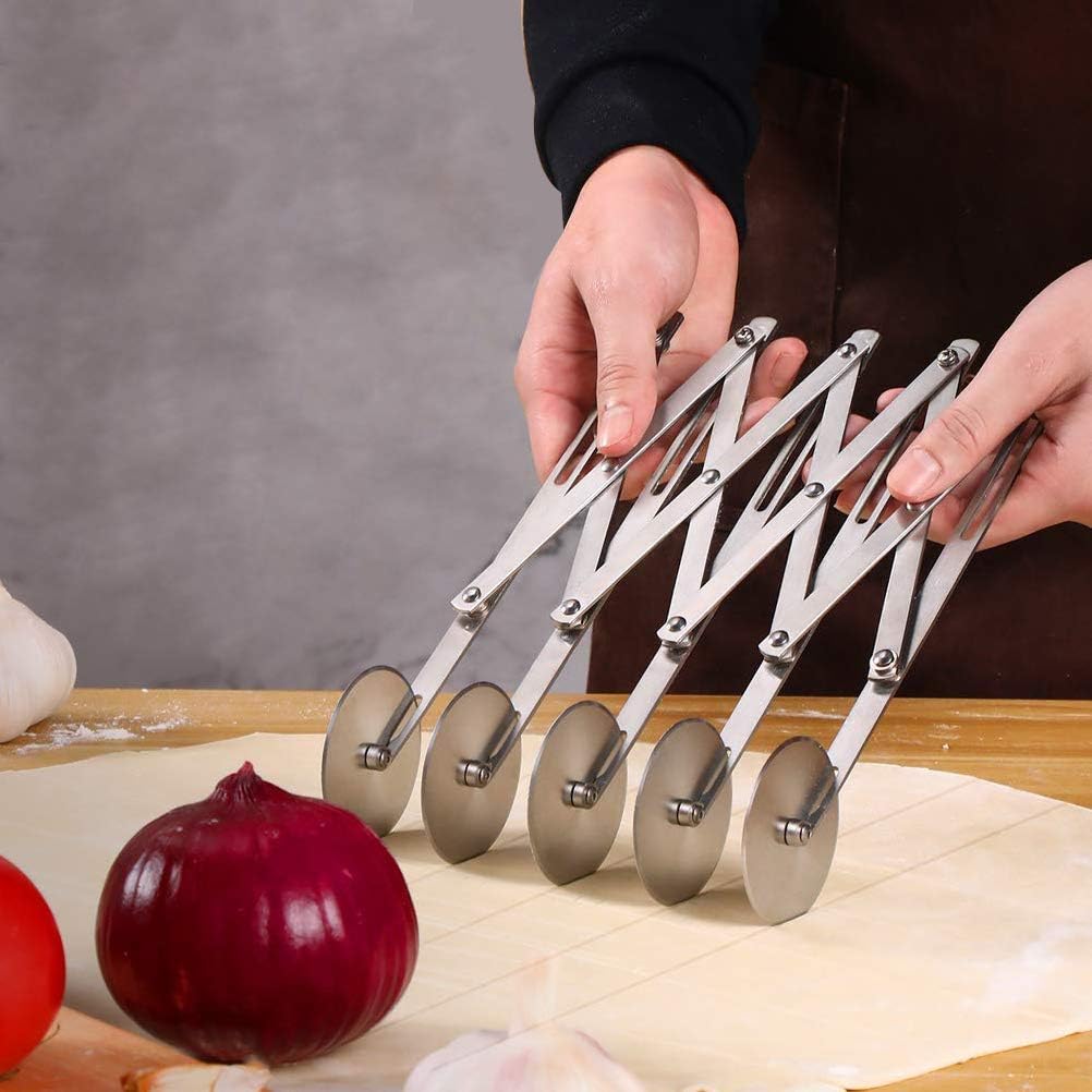 2 Pcs 5 Wheel Pastry Cutter Pizza Cutter Stainless Steel Knife | Multi-round Slicer Wheels, Expandable Roller Dough Divider Tools, Baking Pies Cookies Waffles Lattice Cutting Sheets Gears