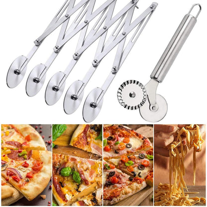 2 Pcs 5 Wheel Pastry Cutter Pizza Cutter Stainless Steel Knife | Multi-round Slicer Wheels, Expandable Roller Dough Divider Tools, Baking Pies Cookies Waffles Lattice Cutting Sheets Gears