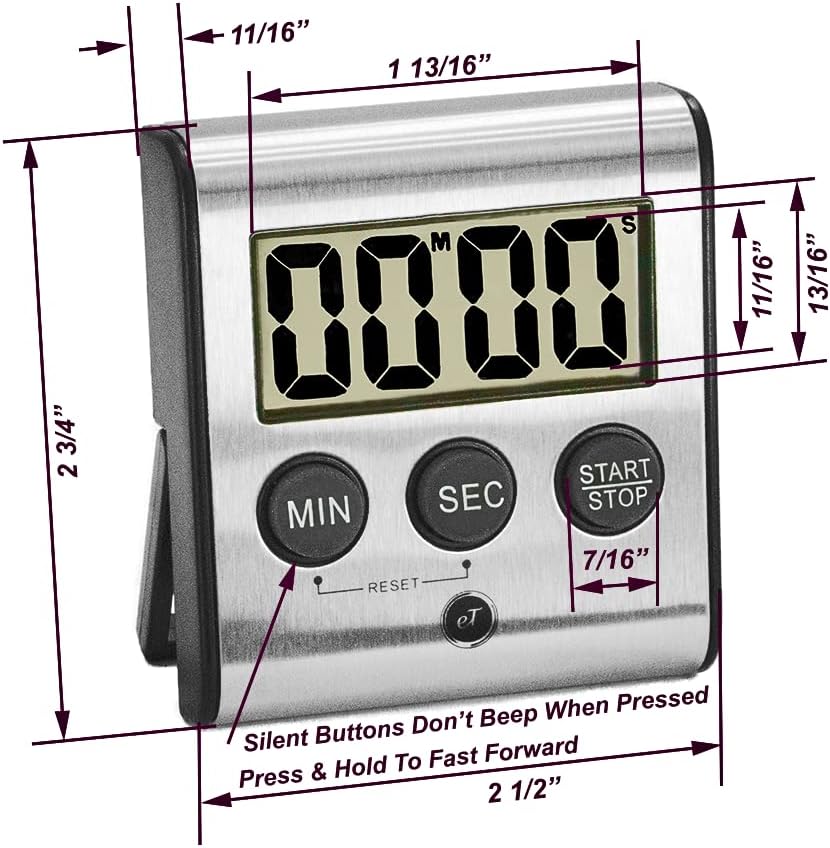Elegant Digital Kitchen Timer Stainless Steel - Loud Alarm - Model eT-23