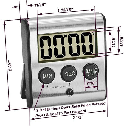 Elegant Digital Kitchen Timer Stainless Steel - Loud Alarm - Model eT-23