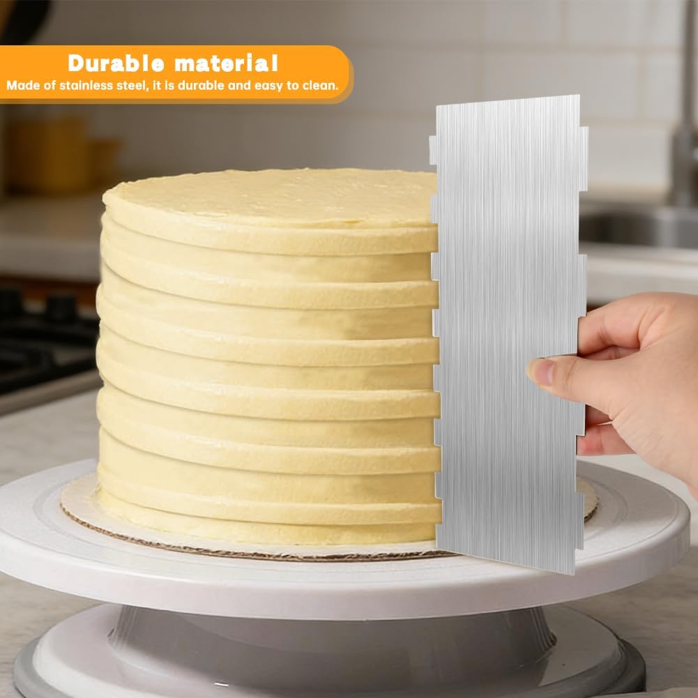 Cake Scraper Set 6 Piece Buttercream Icing Smoother Tools | Cake scraper set with stainless steel and plastic icing smoothers for buttercream frosting stripes cake decorating