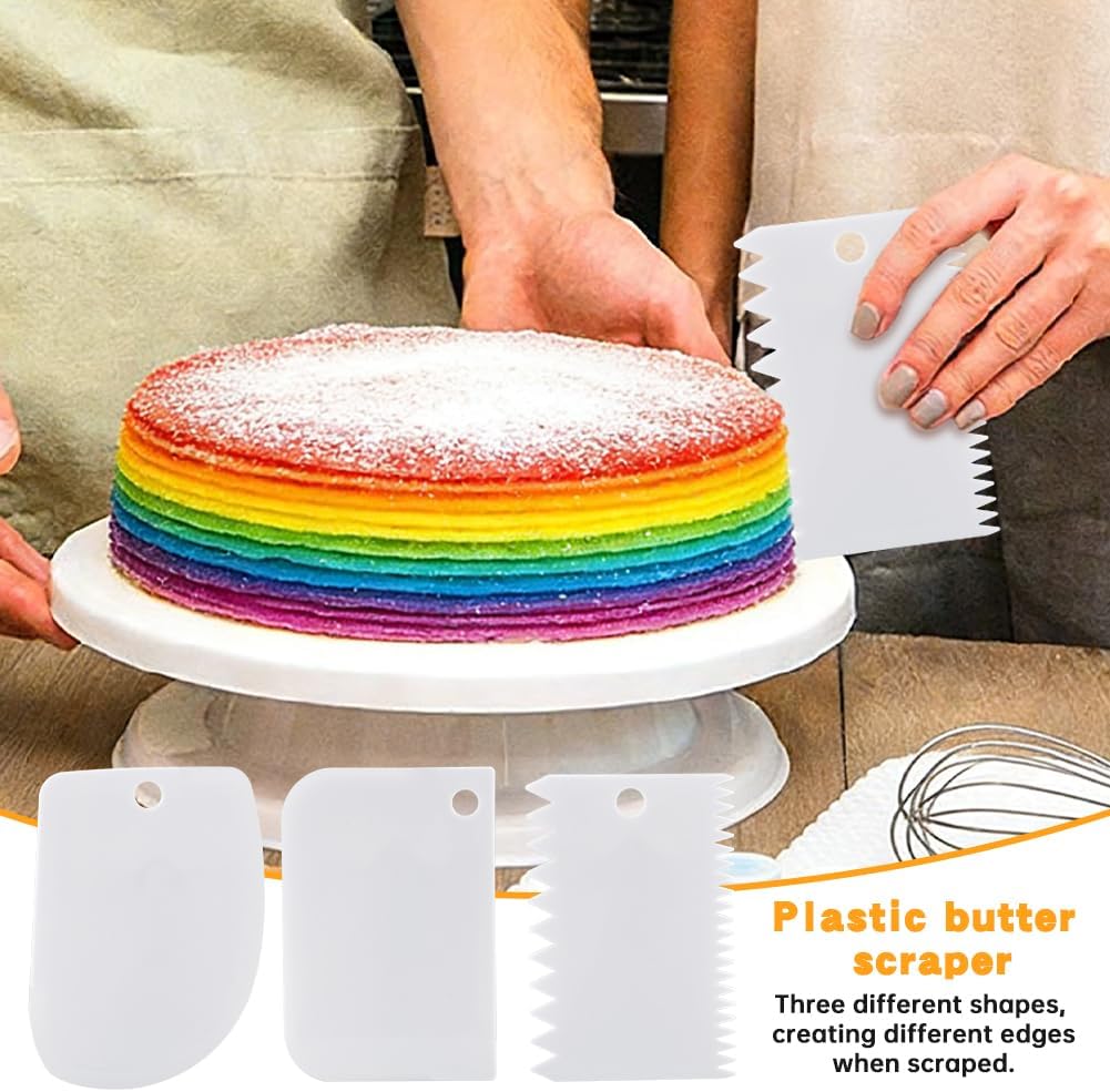 Cake Scraper Set 6 Piece Buttercream Icing Smoother Tools | Cake scraper set with stainless steel and plastic icing smoothers for buttercream frosting stripes cake decorating