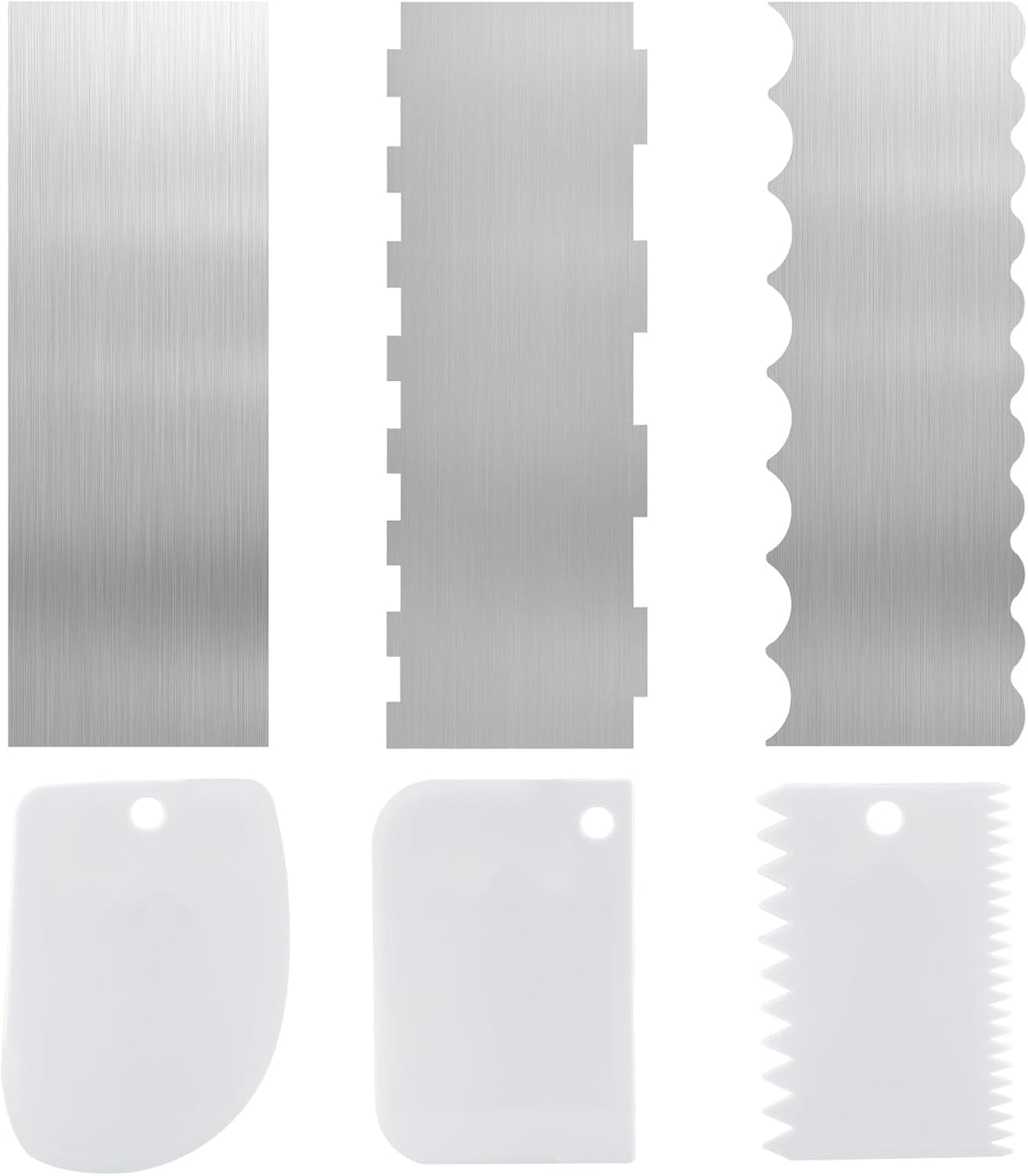 Cake Scraper Set 6 Piece Buttercream Icing Smoother Tools | Cake scraper set with stainless steel and plastic icing smoothers for buttercream frosting stripes cake decorating