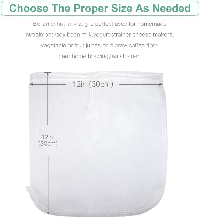 Nut Milk Bag Reusable Food Strainer Nut Bag(12×12 in)