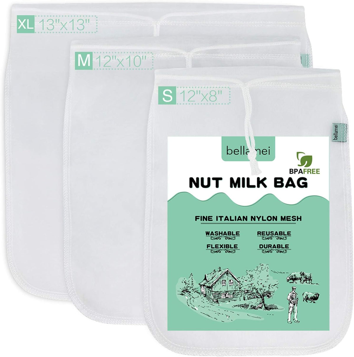 Nut Milk Bag Reusable Food Strainer Nut Bag(12×12 in)