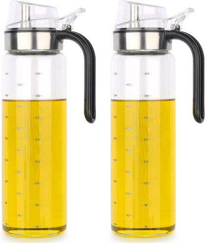 Oil Bottles, Olive Oil Dispenser, Oil Dispenser Bottles, Oil Dispenser, Oil Dispenser Bottle for Kitchen, Glass Oil Bottle 500ml, Easy Refill & Cleaning Non-Drip Spout(500ml 2pcs)