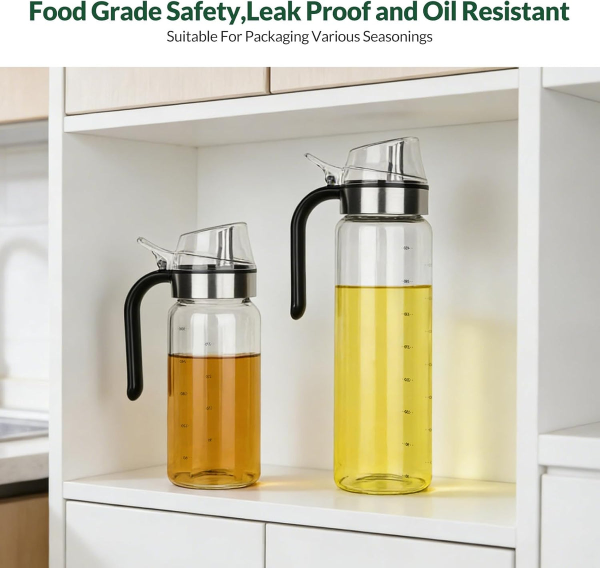 Oil Bottles, Olive Oil Dispenser, Oil Dispenser Bottles, Oil Dispenser, Oil Dispenser Bottle for Kitchen, Glass Oil Bottle 500ml, Easy Refill & Cleaning Non-Drip Spout(500ml 2pcs)