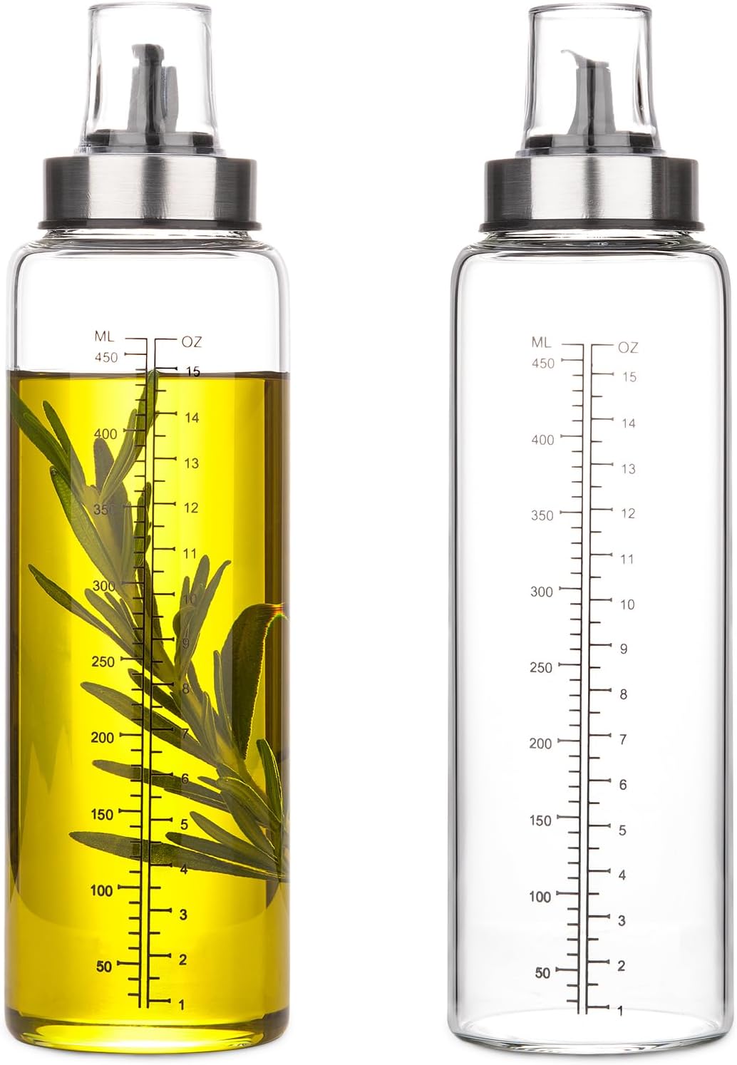 Oil Bottles, Olive Oil Dispenser, Oil Dispenser Bottles, Oil Dispenser, Oil Dispenser Bottle for Kitchen, Glass Oil Bottle 500ml, Easy Refill & Cleaning Non-Drip Spout(500ml 2pcs)
