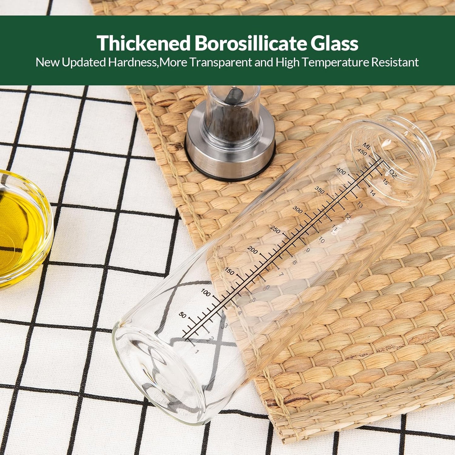 Oil Bottles, Olive Oil Dispenser, Oil Dispenser Bottles, Oil Dispenser, Oil Dispenser Bottle for Kitchen, Glass Oil Bottle 500ml, Easy Refill & Cleaning Non-Drip Spout(500ml 2pcs)