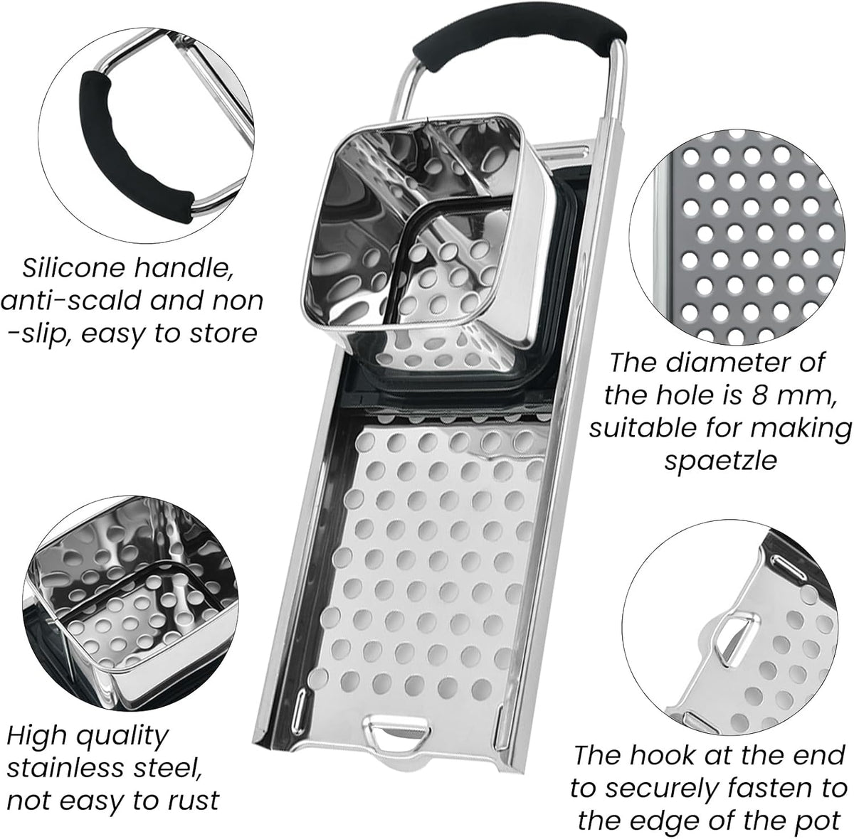 Stainless Steel Spaetzle Maker & Strainer Set for 30CM Pots