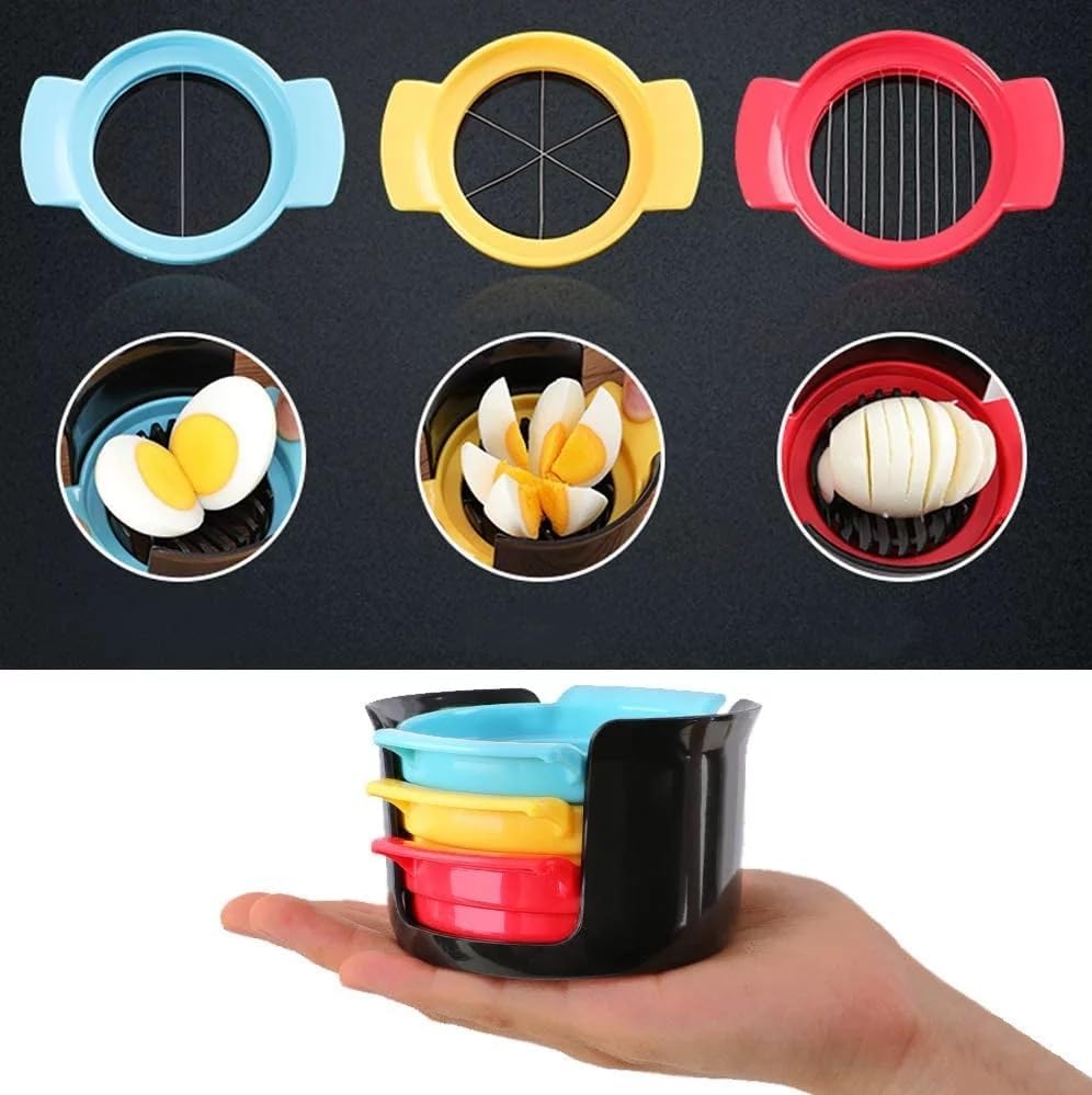 Egg Slicer, 3-In-1 Stainless Wire Egg Slicer Practical and Sturdy | Suitable for Hard Boiled Eggs, Soft Fruit, Cutting out Regular and Beautiful Shapes