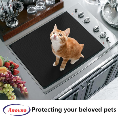 Stove Top Cover for Electric Stove- Range Covers for Electric Stove,Silicone XXL Dish Drying Mat, Glass Cooktop Covers, Flat RV Range top Mats (Black, 28"x20")