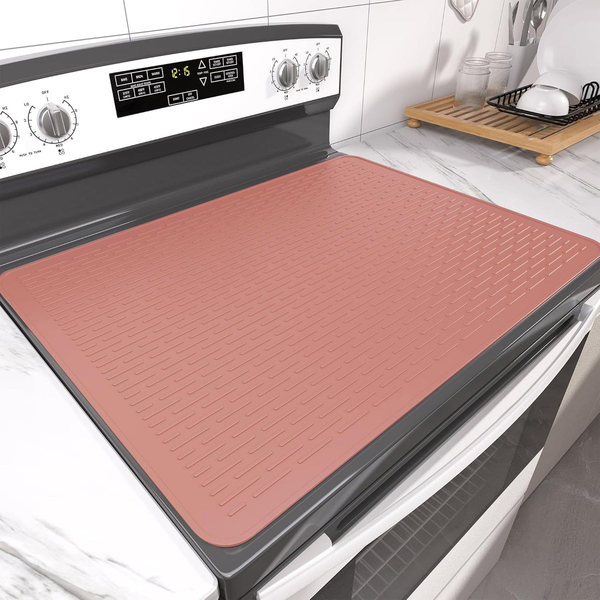 Stove Top Cover for Electric Stove- Range Covers for Electric Stove,Silicone XXL Dish Drying Mat, Glass Cooktop Covers, Flat RV Range top Mats (Black, 28"x20")