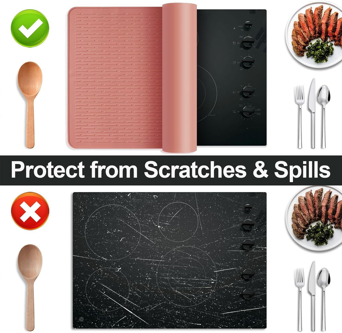 Stove Top Cover for Electric Stove- Range Covers for Electric Stove,Silicone XXL Dish Drying Mat, Glass Cooktop Covers, Flat RV Range top Mats (Black, 28"x20")