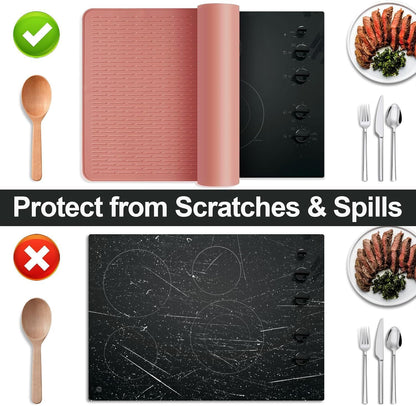 Stove Top Cover for Electric Stove- Range Covers for Electric Stove,Silicone XXL Dish Drying Mat, Glass Cooktop Covers, Flat RV Range top Mats (Black, 28"x20")