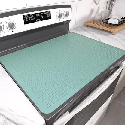 Stove Top Cover for Electric Stove- Range Covers for Electric Stove,Silicone XXL Dish Drying Mat, Glass Cooktop Covers, Flat RV Range top Mats (Black, 28"x20")