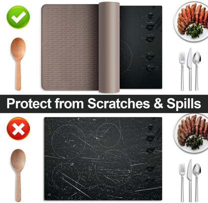 Stove Top Cover for Electric Stove- Range Covers for Electric Stove,Silicone XXL Dish Drying Mat, Glass Cooktop Covers, Flat RV Range top Mats (Black, 28"x20")