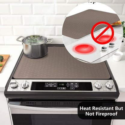 Stove Top Cover for Electric Stove- Range Covers for Electric Stove,Silicone XXL Dish Drying Mat, Glass Cooktop Covers, Flat RV Range top Mats (Black, 28"x20")