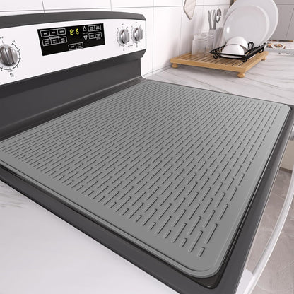Stove Top Cover for Electric Stove- Range Covers for Electric Stove,Silicone XXL Dish Drying Mat, Glass Cooktop Covers, Flat RV Range top Mats (Black, 28"x20")