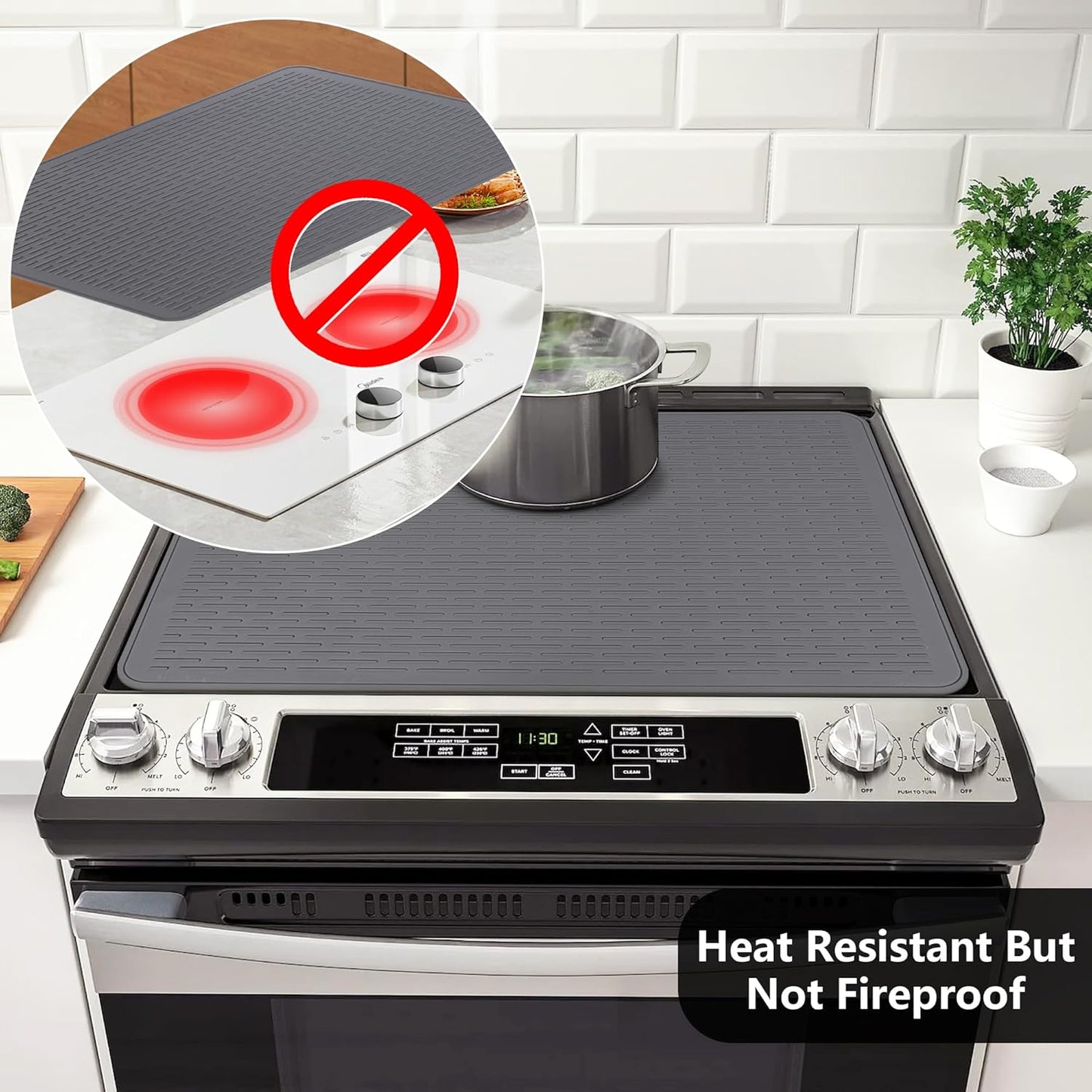 Stove Top Cover for Electric Stove- Range Covers for Electric Stove,Silicone XXL Dish Drying Mat, Glass Cooktop Covers, Flat RV Range top Mats (Black, 28"x20")