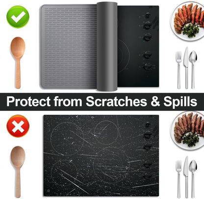 Stove Top Cover for Electric Stove- Range Covers for Electric Stove,Silicone XXL Dish Drying Mat, Glass Cooktop Covers, Flat RV Range top Mats (Black, 28"x20")