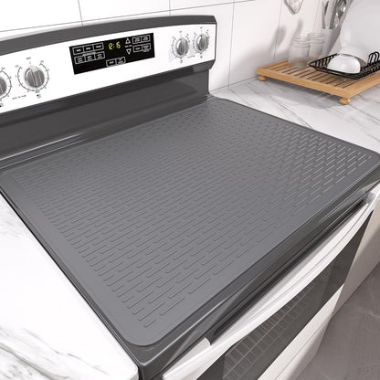 Stove Top Cover for Electric Stove- Range Covers for Electric Stove,Silicone XXL Dish Drying Mat, Glass Cooktop Covers, Flat RV Range top Mats (Black, 28"x20")
