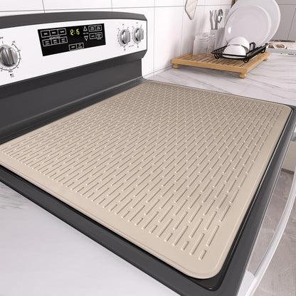 Stove Top Cover for Electric Stove- Range Covers for Electric Stove,Silicone XXL Dish Drying Mat, Glass Cooktop Covers, Flat RV Range top Mats (Black, 28"x20")