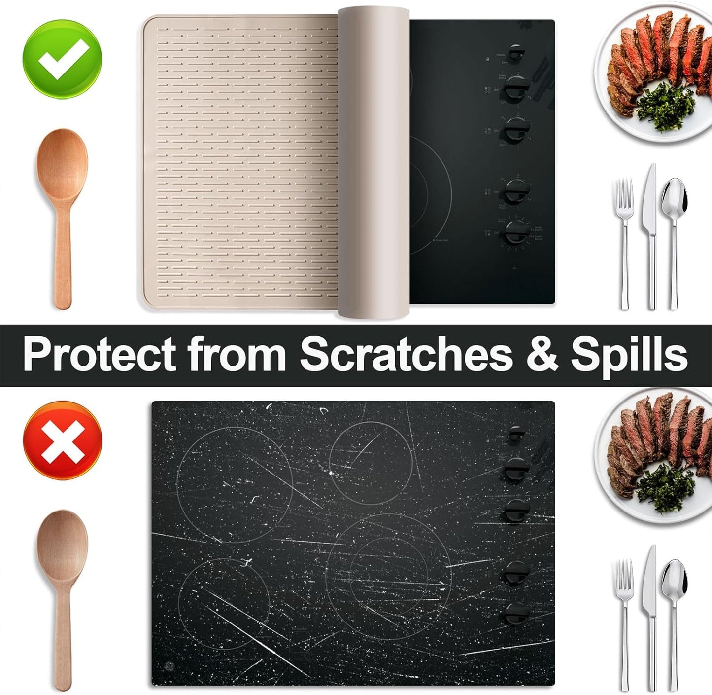 Stove Top Cover for Electric Stove- Range Covers for Electric Stove,Silicone XXL Dish Drying Mat, Glass Cooktop Covers, Flat RV Range top Mats (Black, 28"x20")