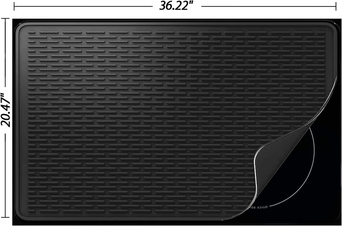 Stove Top Cover for Electric Stove- Range Covers for Electric Stove,Silicone XXL Dish Drying Mat, Glass Cooktop Covers, Flat RV Range top Mats (Black, 28"x20")