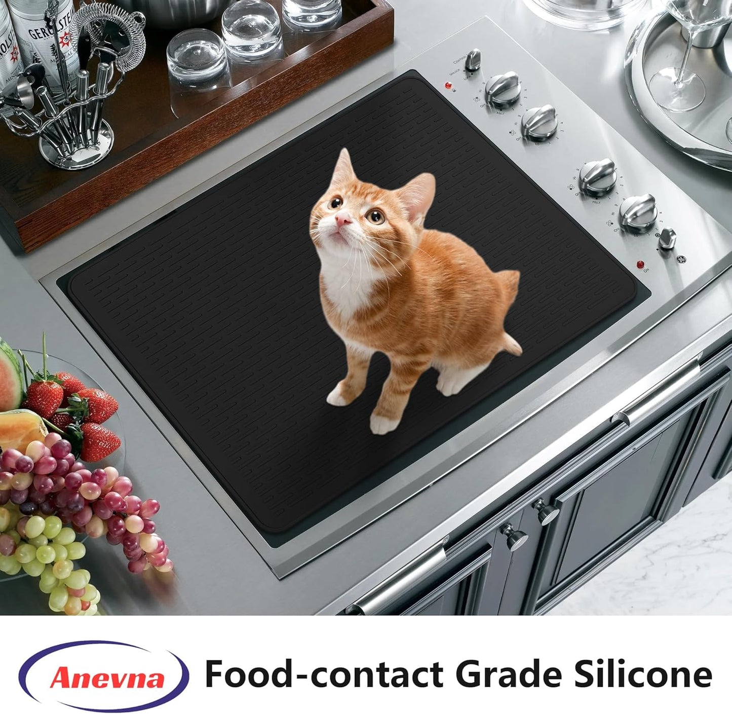 Stove Top Cover for Electric Stove- Range Covers for Electric Stove,Silicone XXL Dish Drying Mat, Glass Cooktop Covers, Flat RV Range top Mats (Black, 28"x20")