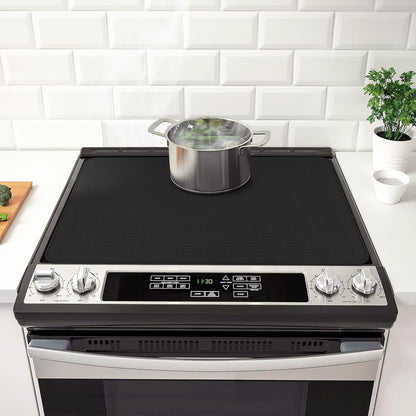 Stove Top Cover for Electric Stove- Range Covers for Electric Stove,Silicone XXL Dish Drying Mat, Glass Cooktop Covers, Flat RV Range top Mats (Black, 28"x20")