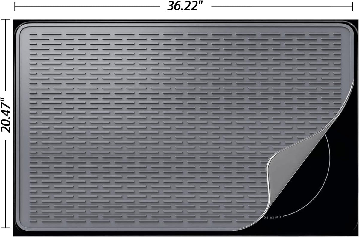 Stove Top Cover for Electric Stove- Range Covers for Electric Stove,Silicone XXL Dish Drying Mat, Glass Cooktop Covers, Flat RV Range top Mats (Black, 28"x20")