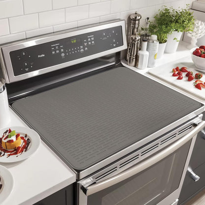 Stove Top Cover for Electric Stove- Range Covers for Electric Stove,Silicone XXL Dish Drying Mat, Glass Cooktop Covers, Flat RV Range top Mats (Black, 28"x20")