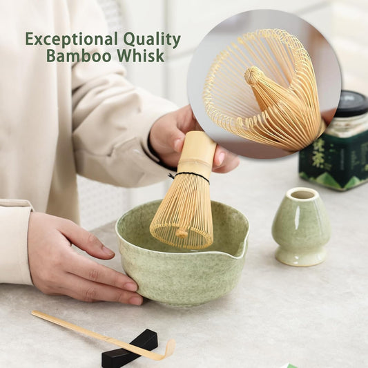Matcha Set, 17 OZ Match Bowl, Matcha Kit for Matcha Lovers. | 5 Pce Japanese Matcha Whisk Set Includes Bowl with Spout, Whisk Holder, Bamboo Whisk and Scoop, Sifter, Great Matcha Gift.