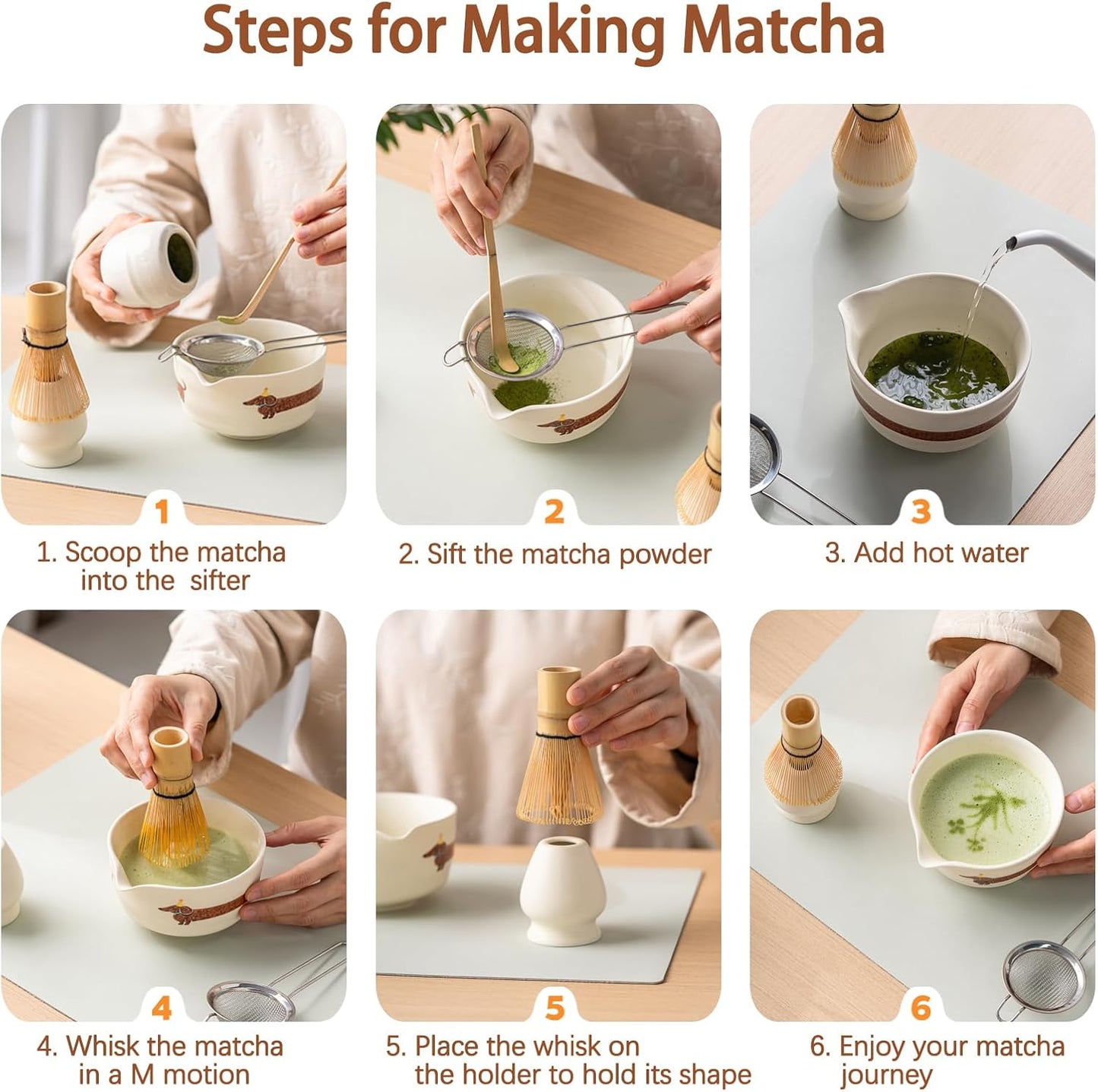 Matcha Set, 17 OZ Match Bowl, Matcha Kit for Matcha Lovers. | 5 Pce Japanese Matcha Whisk Set Includes Bowl with Spout, Whisk Holder, Bamboo Whisk and Scoop, Sifter, Great Matcha Gift.