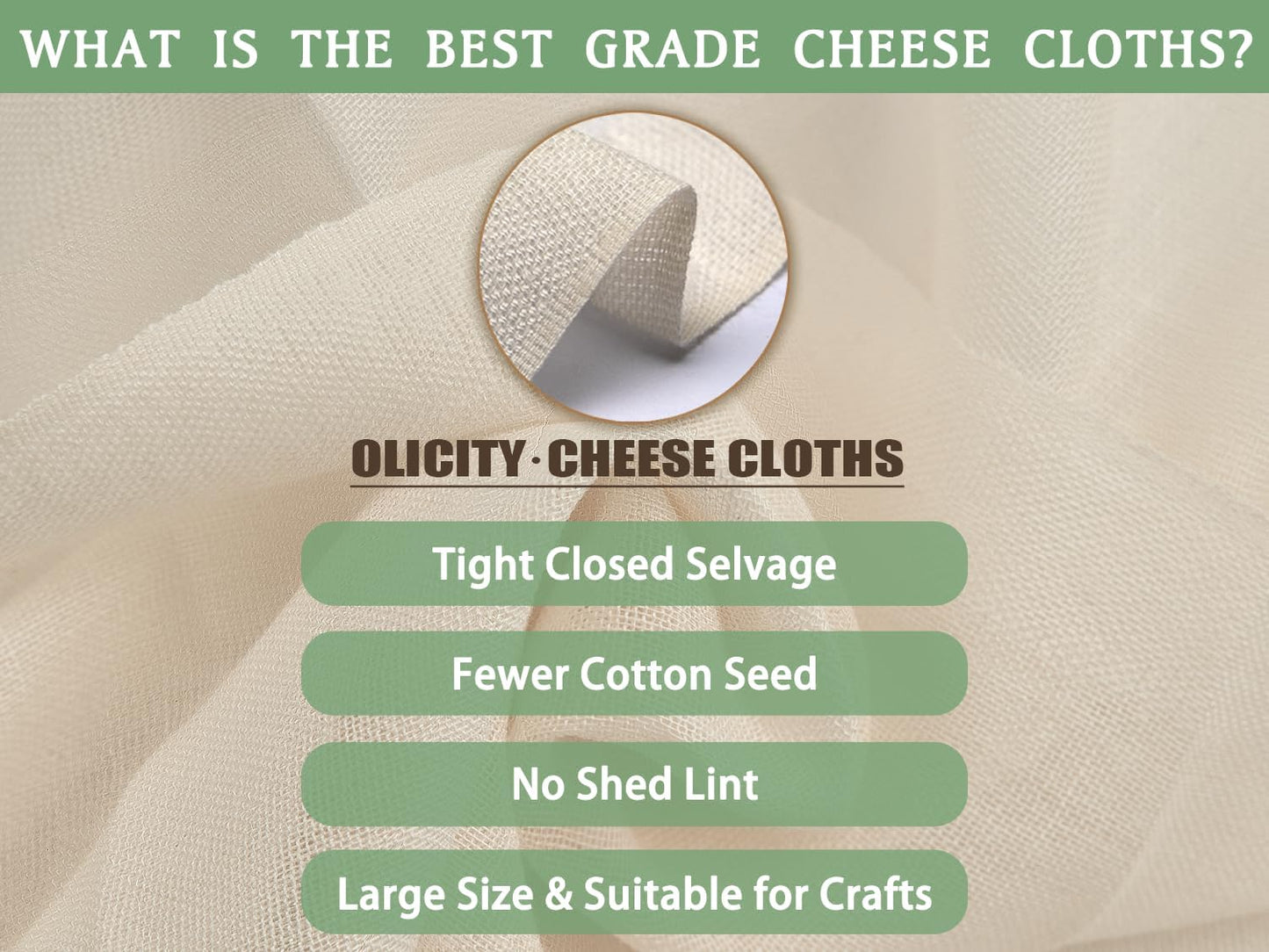 Organic Cheese Cloths, GOTS Certified, 36x36Inch, Reusable Cheese Cloth | Grade 100 Closed Edges Fabric Fine Mesh Cloth, Unbleached Cotton Muslin Cheesecloth for Straining, Cooking, Crafts - 9 Sq.Ft