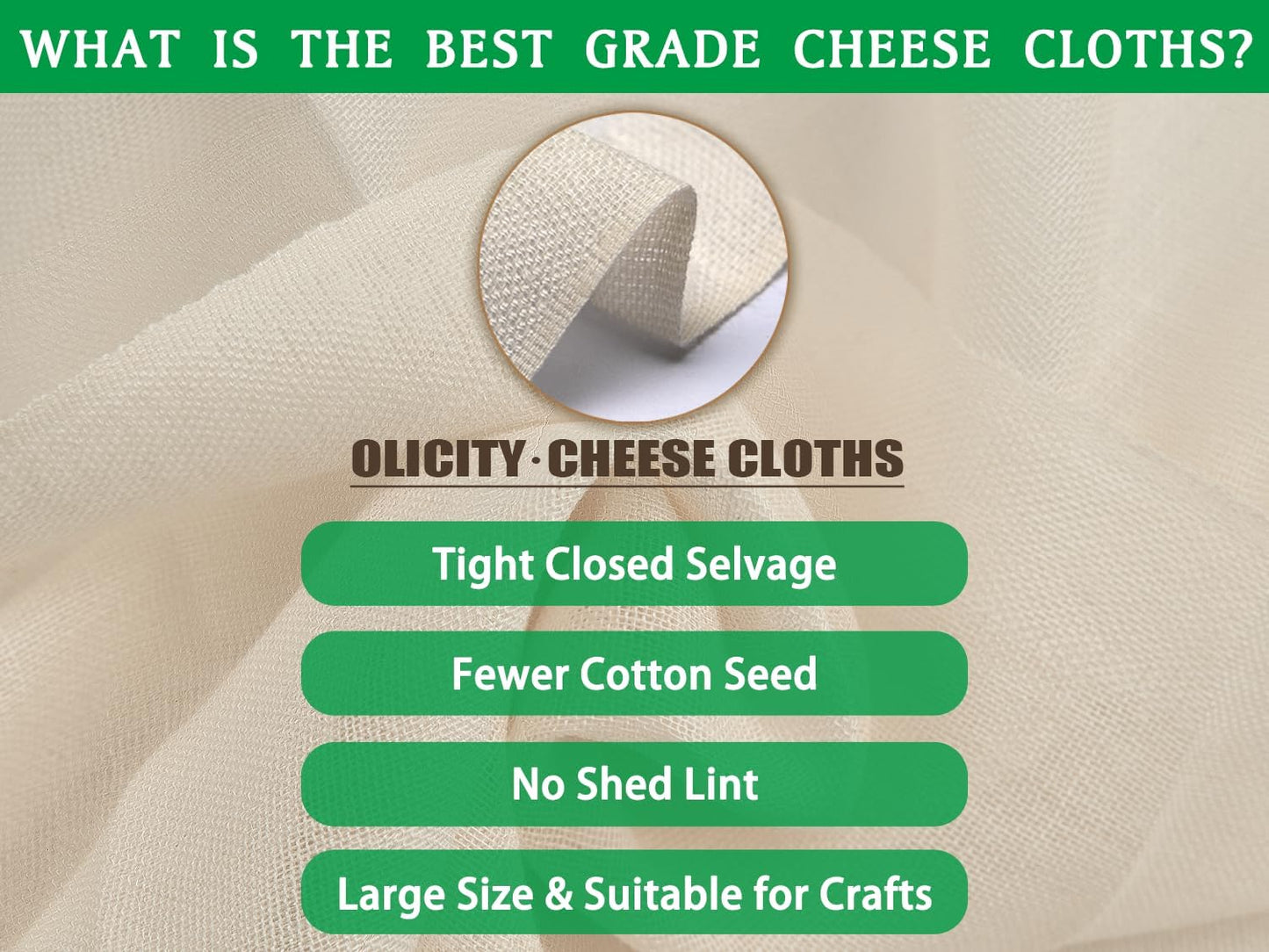 Organic Cheese Cloths, GOTS Certified, 36x36Inch, Reusable Cheese Cloth | Grade 100 Closed Edges Fabric Fine Mesh Cloth, Unbleached Cotton Muslin Cheesecloth for Straining, Cooking, Crafts - 9 Sq.Ft