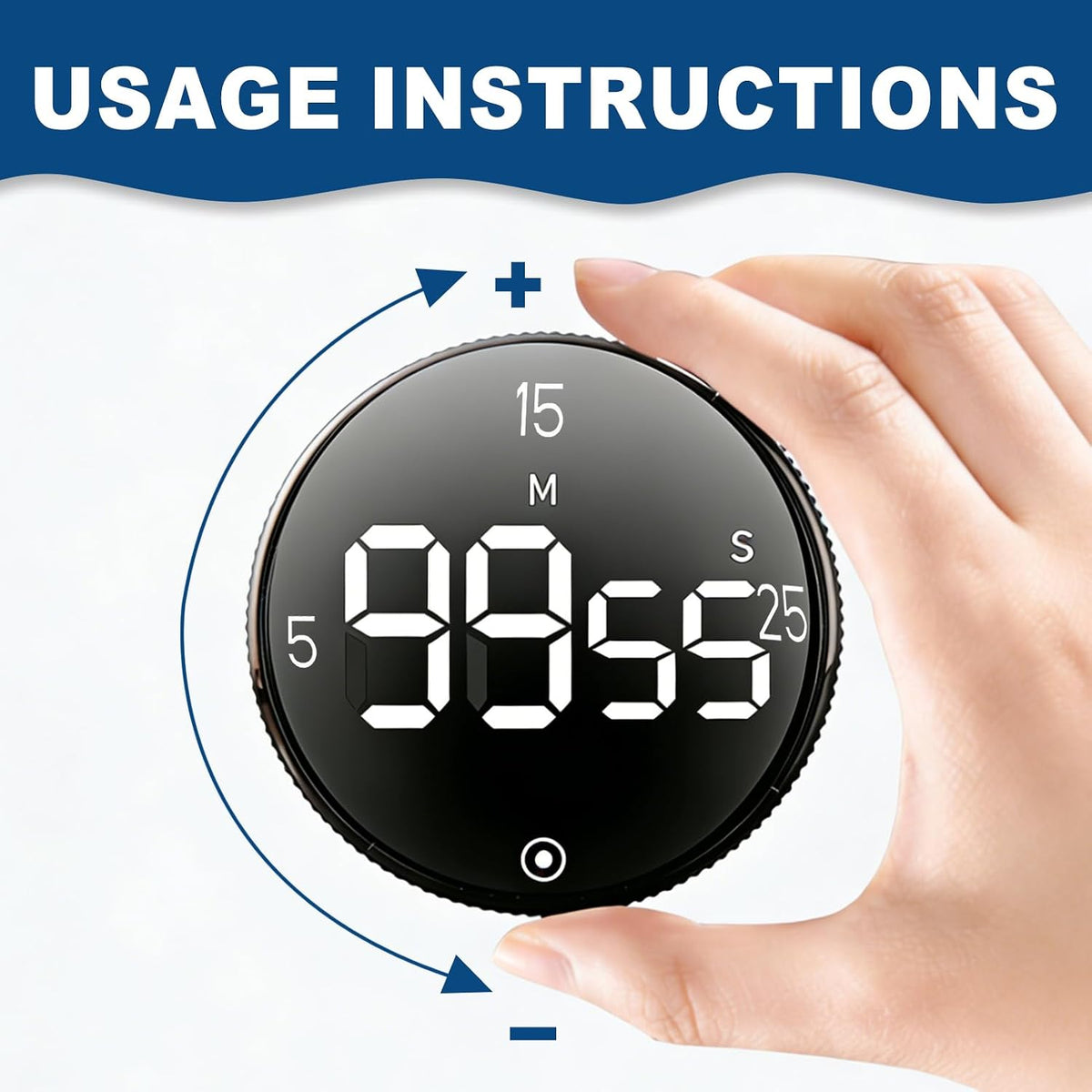 Magnetic Kitchen Timer with Large LED Digital Display, Countdown Countup Visual timers with 3 Volume Levels, 3 Preset 5/15/25 Mins Adjustable Productivity Alarm for Cooking Classroom Fitness Studying