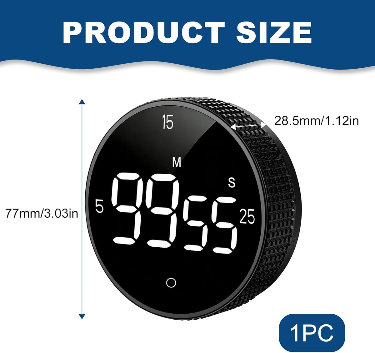 Magnetic Kitchen Timer with Large LED Digital Display, Countdown Countup Visual timers with 3 Volume Levels, 3 Preset 5/15/25 Mins Adjustable Productivity Alarm for Cooking Classroom Fitness Studying
