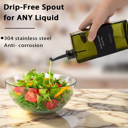 Olive Oil Dispenser Bottle for Kitchen 16.9oz, UV-Blocking Oil and Vinegar Dispenser Set, Soy Sauce Dispenser, Space Saving Design for Countertop (Green)