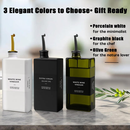 Olive Oil Dispenser Bottle for Kitchen 16.9oz, UV-Blocking Oil and Vinegar Dispenser Set, Soy Sauce Dispenser, Space Saving Design for Countertop (Green)