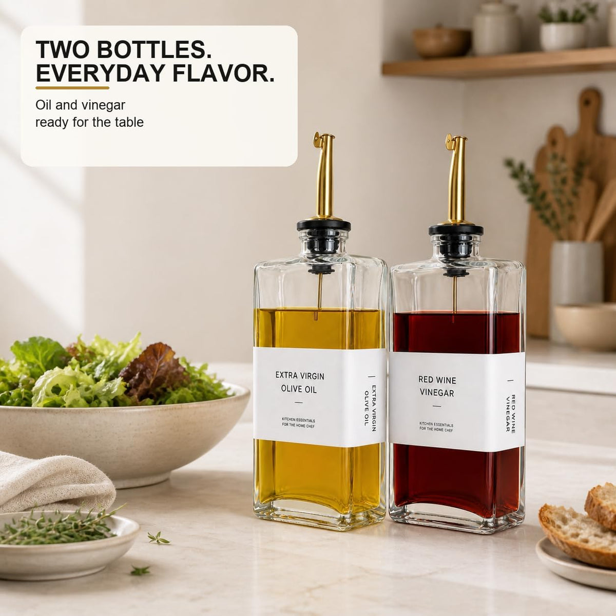 Olive Oil Dispenser Bottle for Kitchen 16.9oz, UV-Blocking Oil and Vinegar Dispenser Set, Soy Sauce Dispenser, Space Saving Design for Countertop (Green)