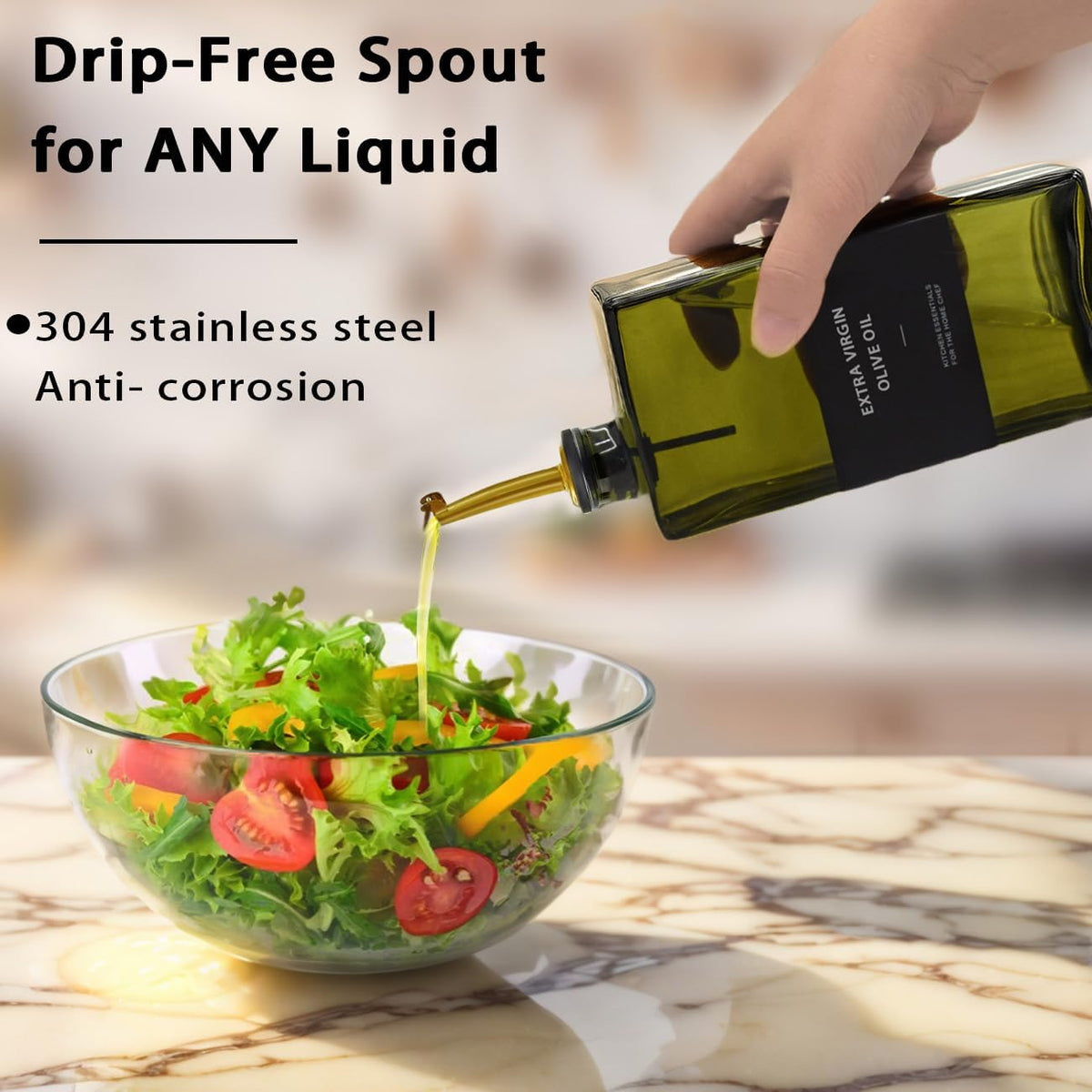 Olive Oil Dispenser Bottle for Kitchen 16.9oz, UV-Blocking Oil and Vinegar Dispenser Set, Soy Sauce Dispenser, Space Saving Design for Countertop (Green)