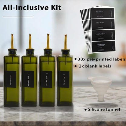 Olive Oil Dispenser Bottle for Kitchen 16.9oz, UV-Blocking Oil and Vinegar Dispenser Set, Soy Sauce Dispenser, Space Saving Design for Countertop (Green)