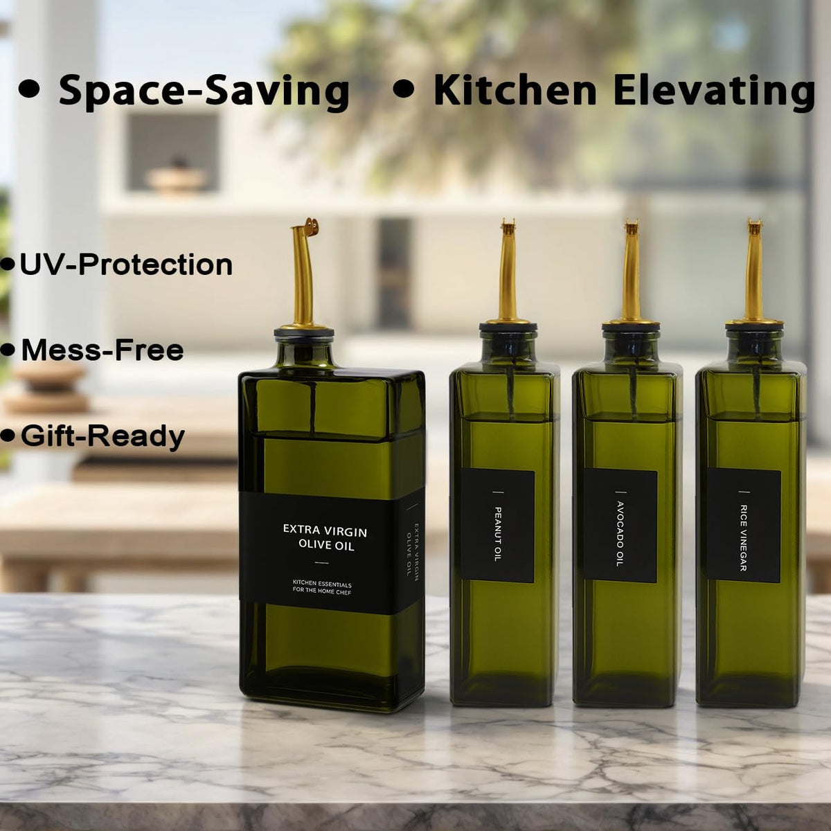 Olive Oil Dispenser Bottle for Kitchen 16.9oz, UV-Blocking Oil and Vinegar Dispenser Set, Soy Sauce Dispenser, Space Saving Design for Countertop (Green)